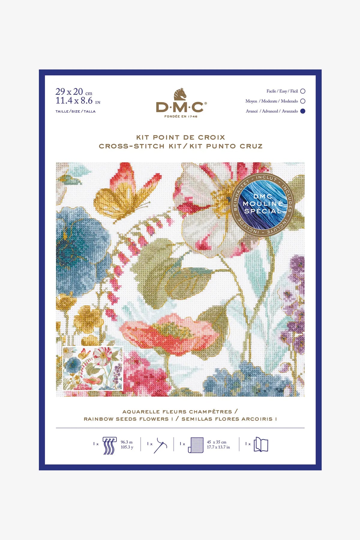 Kit Point de croix Aquarelle fleurs champêtres DMC