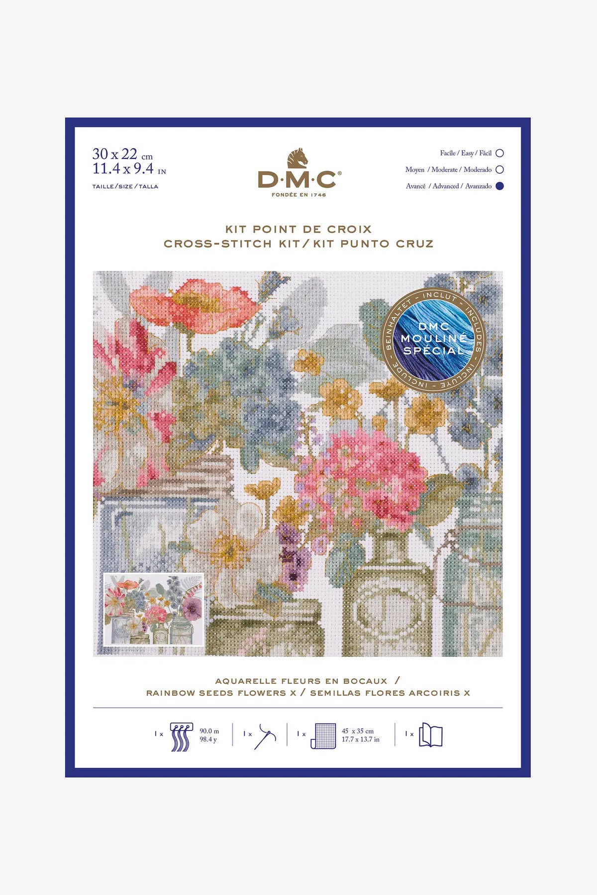 Kit Point de croix Aquarelle fleurs en bocaux DMC