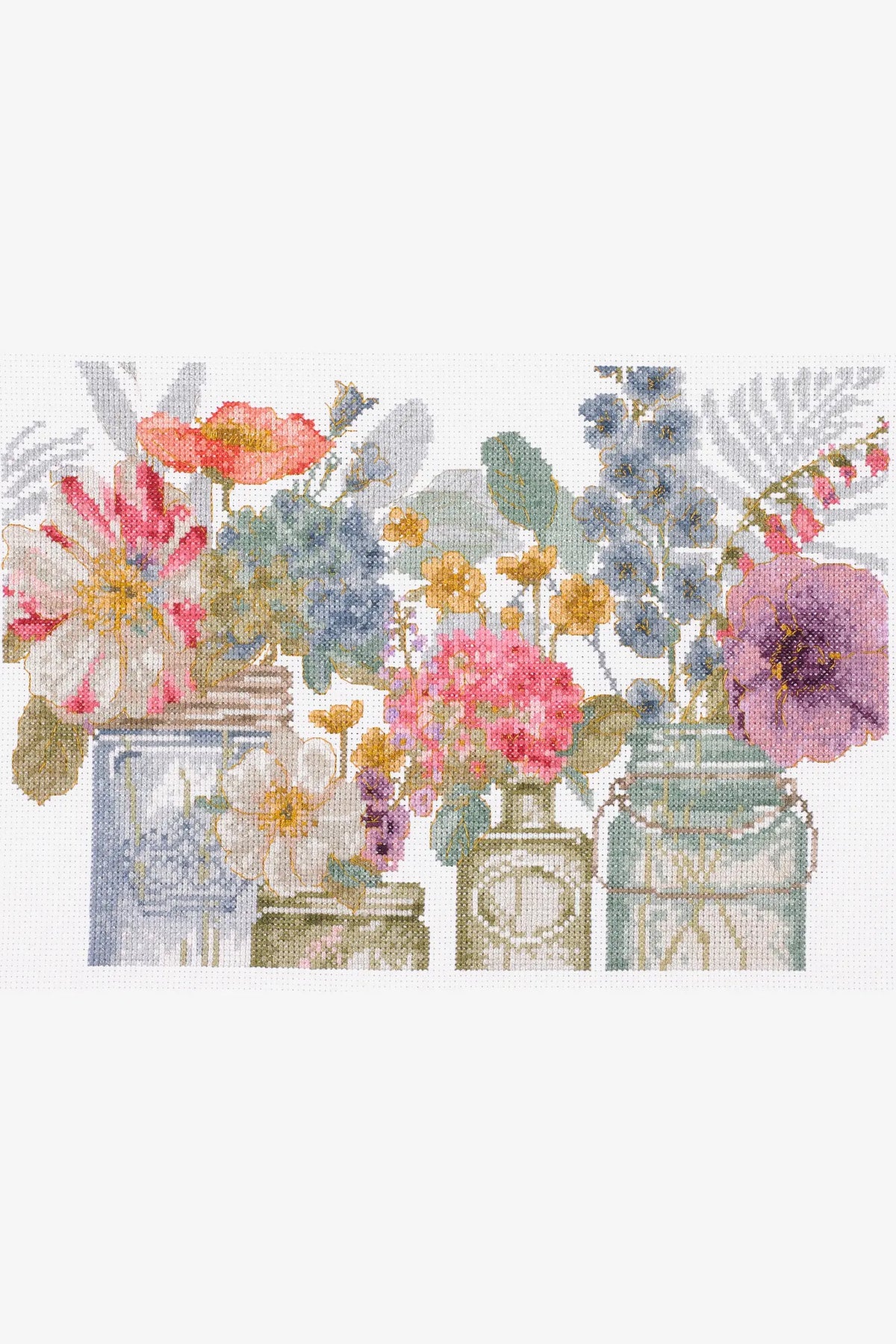 Kit Point de croix Aquarelle fleurs en bocaux DMC