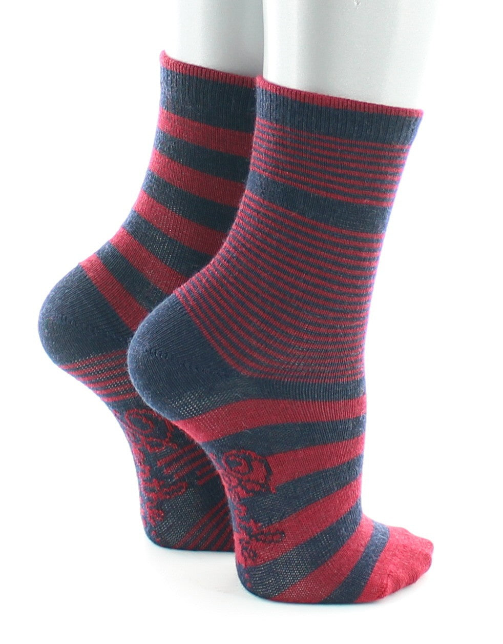 Children's socks with red asymmetrical stripes