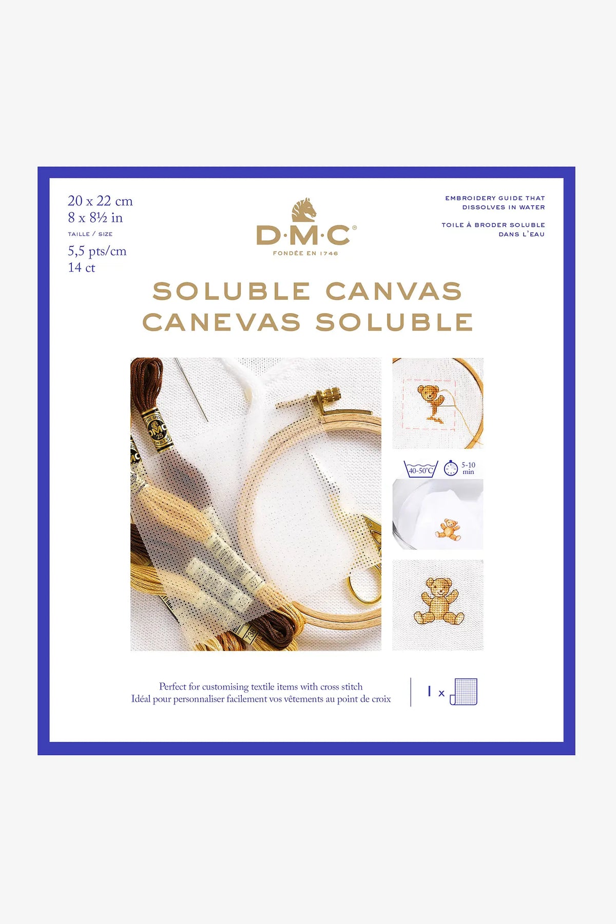 Canevas soluble 5,5 pts/cm - 14 ct : Toile à broder soluble dans l'eau DMC